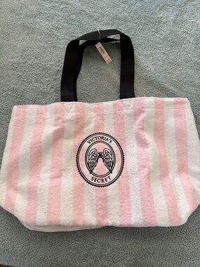 Victoria's Secret Pink and White Striped Tote Bag